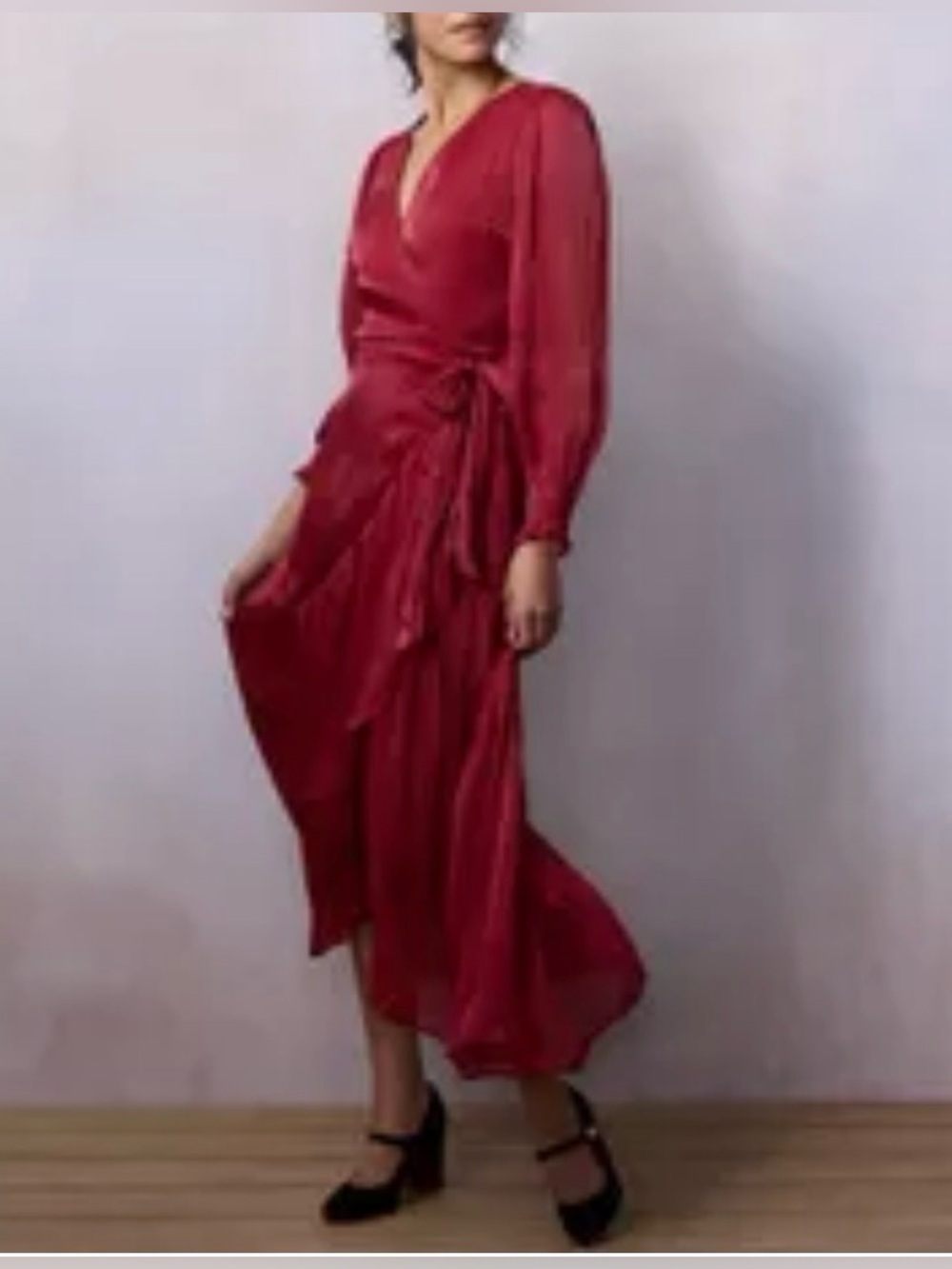NEW LC Lauren Conrad Red Wrap Midi Dress with Self-Tie Waist SIZE XL - Picture 1 of 12